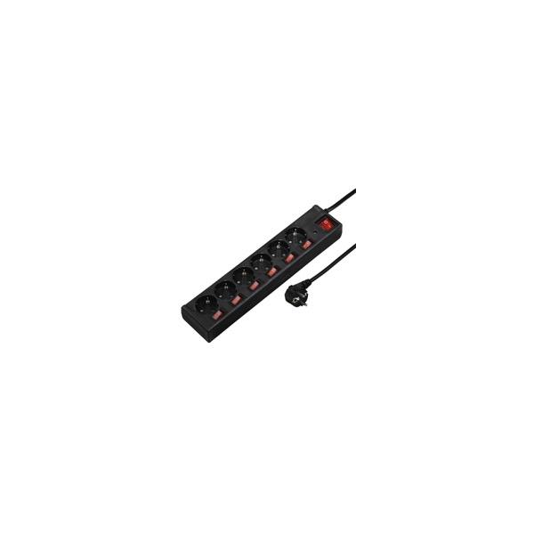 4047443218636 - 6-Way Power Strip with Switch and Child Protection - Steckdosenleiste - Wechselstrom 230 V - Ausgangsanschlüsse 6 - 14 m Schnur - Schwarz