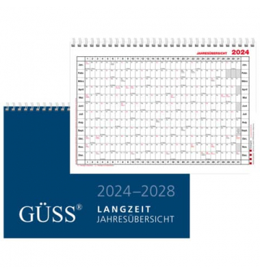 Wandkalender 12-10, Langzeit-Jahresübersicht, 1Jahr / 1 Seite, 30x20cm (A4 quer), 2025-2029