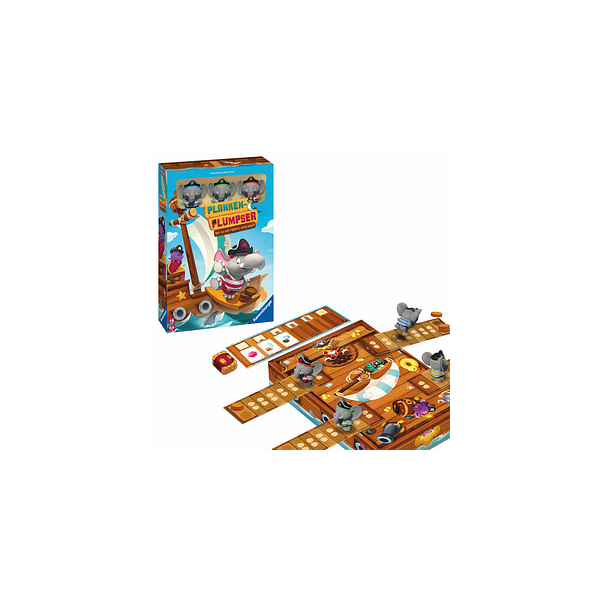 4005556223428 - Ravensburger Kinderspiel 22342 - Planken-Plumpser - Wer zu viel riskiert wird nass!! - Ein Push-Your-Luck Spiel für 2-4 Kinder ab 5 Jahren