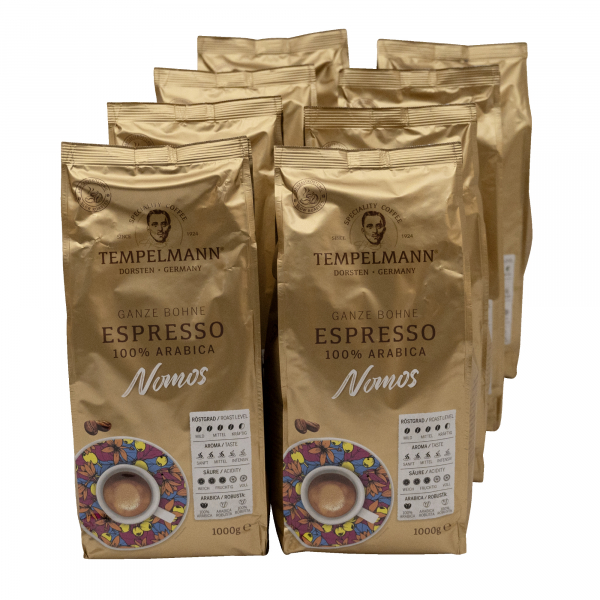 4006406210124 - TEMPELMANN Kaffee Nomos Espresso 120248 ganze Bohne 8x1000g   4006406210124 Kaffeerösterei Hubert Temp