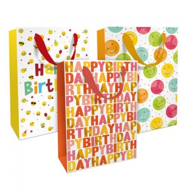 Geschenktasche 1583-24353/PBS, Geburtstag, Schleifenband, HAPPY BIRTHDAY, 26cm x 36cm