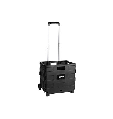 Transportwagen schwarz 38,0 x 38,0 x 40,5 cm bis 35,0 kg PP, flach faltbar, mit Klappbox