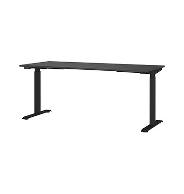 Sitz-Steh-Schreibtisch JET 7909-547, elektrisch höhenverstellbar 72-120cm (H), 180x80cm (BxT), rechteckig, grafit / Schwarz