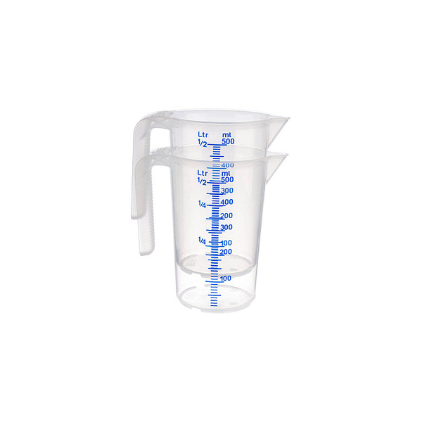 4004133300613 - APS Messbecher transparent offener Griff Litermaß aus PP und mit geprägter Maßskalierung Maße (Ø x H) 9 x 14 cm 05 Liter