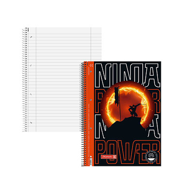 Collegeblock 10-67927321 Ninja Power, Ninja, Lineatur 27 / liniert mit Rand innen/außen, A4, 90g, schwarz, 80 Blatt