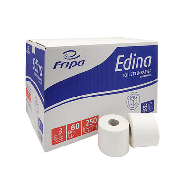 Toilettenpapier Edina 1016000, 3-lagig, hochweiß, 250 Blatt / Rolle,