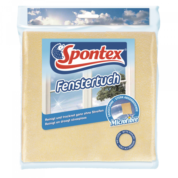 4008600119128 - Spontex Mikrofaser Fenstertuch Reinigungstuch für Fenster Spiegel Fliesen und Glasflächen 1 Packung = 1 Fenstertuch