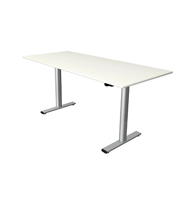 Move 1 base elektrisch höhenverstellbarer Schreibtisch weiß rechteckig, T-Fuß-Gestell silber 150,0 x 80,0 cm