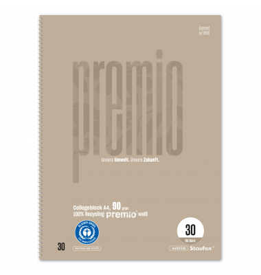 Collegeblock 040835030 Premio, Lineatur 30 / blanko, A4, 90g, beige, 80 Blatt