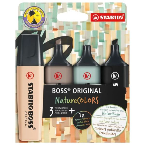 4006381607711 - Textmarker STABILO BOSS ORIGINAL NatureCOLORS EO70 4-2-5 Etui 4-farbig sortiert 2-5mm Keilspitze 4006381607711 4 Stück