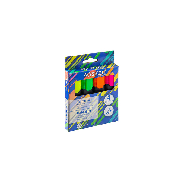 4027521526549 - Textmarker Highlighter E-744249 00 Etui 4-farbig sortiert 2-5mm Keilspitze 4027521526549 WESTCOTT 4 Stück