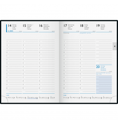 Buchkalender 5079460905, schwarz, 1 Woche / 2 Seiten, 14,8x20,5cm (A5), 2025