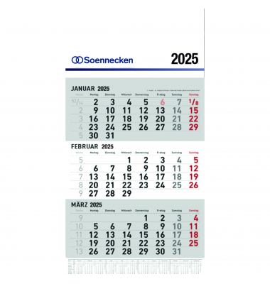 Dreimonatskalender 5096-25, 3 Monate / 1 Seite, 29,7x48,5cm, 2025