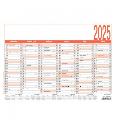 Plakatkalender 907-0000, 6 Monate / 1 Seite, 29,7x21cm (A4 quer), 2025