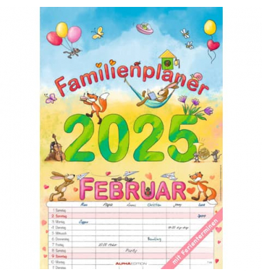 Familienkalender 103479, Cartoons, 1 Monat / 1 Seite, 6 Spalten, 23,7x34cm, 2025