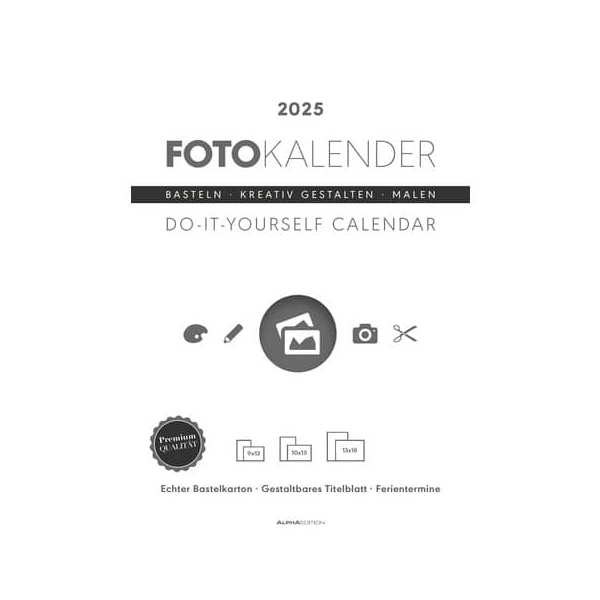 4251732341916 - Alpha Edition - Foto-Bastelkalender weiß 2025 21x297cm Do it yourself Kalender mit Seiten aus hochwertigem Bastelkarton gestaltbares Titelblatt F