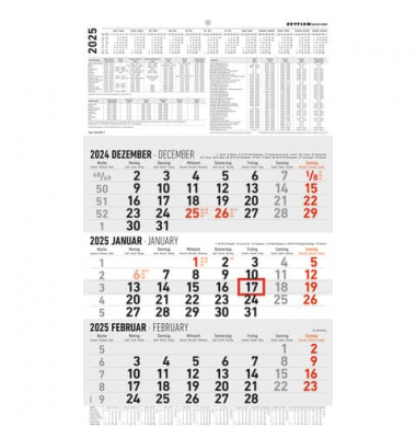 Dreimonatskalender 602371, 3 Monate / 1 Seite, 30x48,7cm, 2025