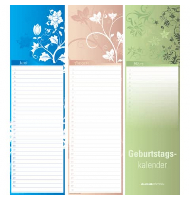 Geburtstagskalender 880810, Mini Floral, 1 Monat / 1 Seite, 9,5x33cm, Jahresunabhängig