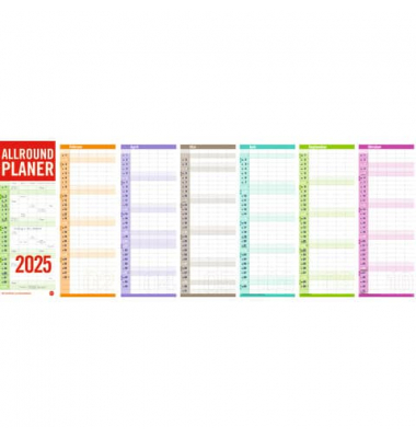 Familienkalender 22177, Allround Vertical, 1 Monat / 1 Seite, 5 Spalten, 24,5x69cm, 2025