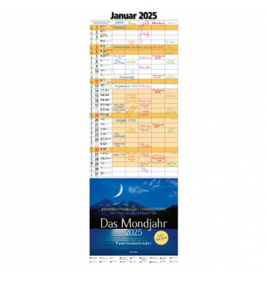 Familienkalender 31977, Mond, 1 Monat / 1 Seite, 5 Spalten, 24,5x69cm, 2025