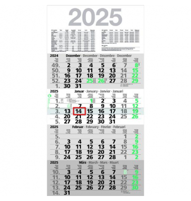 Viermonatskalender LY-M4MFGL, Recycling, 4 Monate / 1 Seite, 30x59cm, 2025