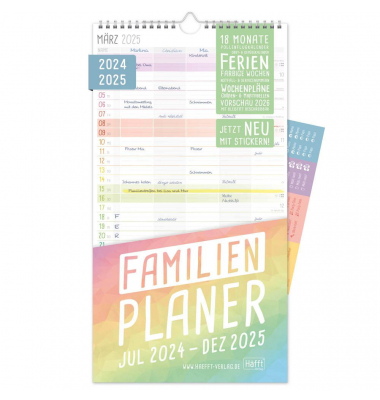 Familienkalender 8406-6, Rainbow, 1 Monat / 1 Seite, 5 Spalten, 22,5x41,5cm, 2024/2025