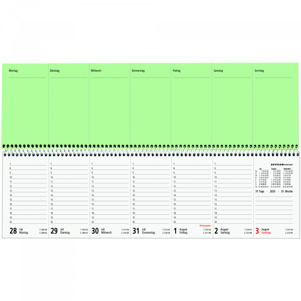 4006928024650 - Schreibtischquerkalender 136-0700 Perfo XL Recycling 1 Woche   2 Seiten 362x106cm 2025 4006928024650 Zettler