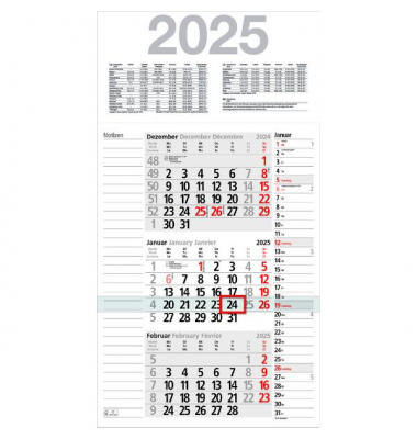 Dreimonatskalender M3KPN, Kombiplan, 3 Monate / 1 Seite, 30x56cm, 2025