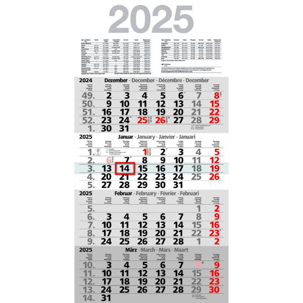 4260256370142 - Viermonatskalender M4MF Mega Four 4 Monate   1 Seite 30x59cm 2025 4260256370142 Bühner