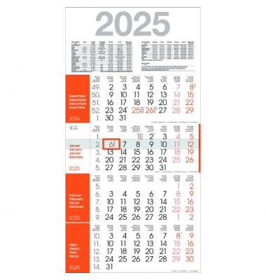 Viermonatskalender M4R1_ORANGE, 4 Monate / 1 Seite, 30x59cm, 2025