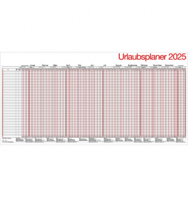 Urlaubsplaner UP12, 12 Monate / 1 Seite, 99,5x49cm (auf A4 gefaltet), für 49 Mitarbeiter, 2025