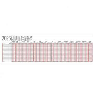 Urlaubsplaner UP12F, 12 Monate / 1 Seite, 99,5x29,7cm (auf A4 gefaltet), für 26 Mitarbeiter, 2025