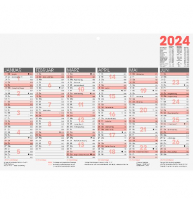 Plakatkalender 5011317005, 6 Monate / 1 Seite, 29,7x21cm (A4 quer), 2025