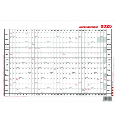 Plakatkalender 1, 12 Monate / 1 Seite, 21x14,8cm (A5 quer), 2025