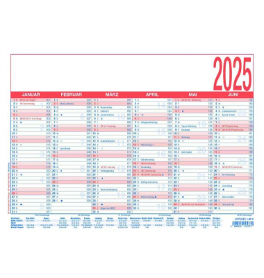 Plakatkalender 910-0015, 6 Monate / 1 Seite, 29,7x21cm (A4 quer), 2025