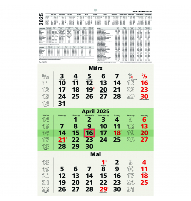 Dreimonatskalender 956-0700, NATURA, 3 Monate / 1 Seite, 29,7x48,8cm, 2025