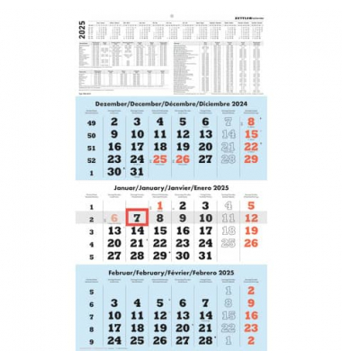 Dreimonatskalender 958-0015, 3 Monate / 1 Seite, 29,7x56,5cm, 2025