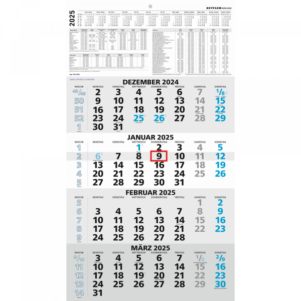 4006928697878 - Viermonatskalender 959-0015 4 Monate   1 Seite 33x59cm 2025 4006928697878 Zettler