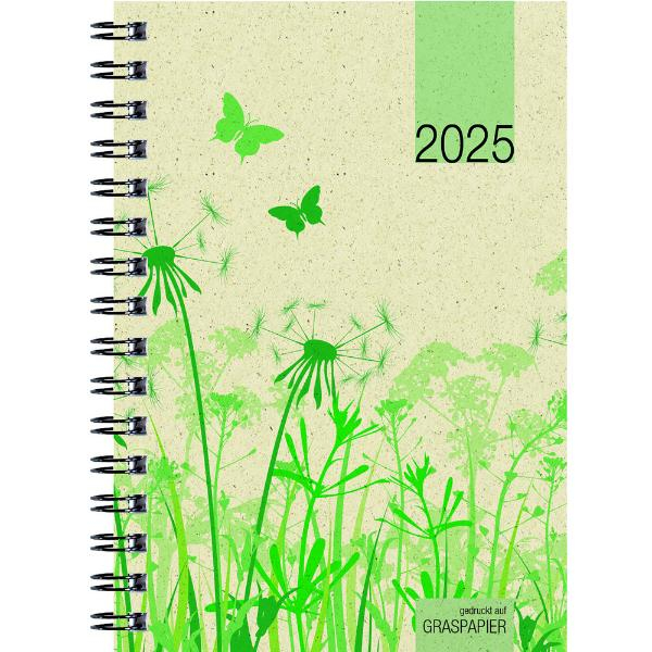 4006928021185 - Taschenkalender 639-0640 Graspapier grün 1 Woche   2 Seiten 10x14cm (A6) 2025 4006928021185 Zettler