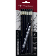 Mono Bleistift-Set 2H, HB, B, 2B, 4B, 6B schwarzweiß mit Radierer, 1 Set