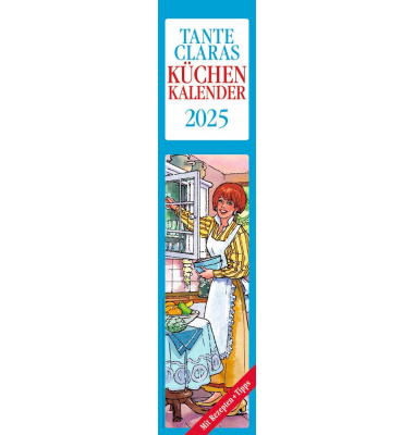 Streifenkalender 600132, Tante Claras Küchenkalender, 1 Monat / 1 Seite, 11x49cm, 2025