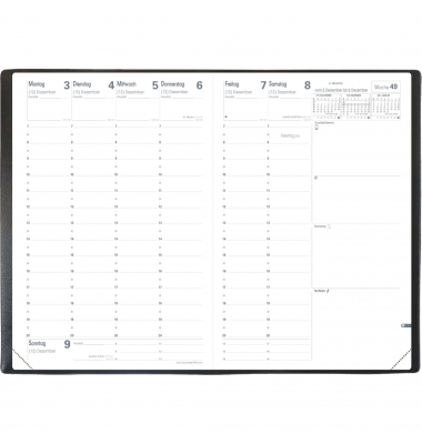 Buchkalender 015091Q, Minister VZ, schwarz, 1 Woche / 2 Seiten, 16x24cm (A5), 2025