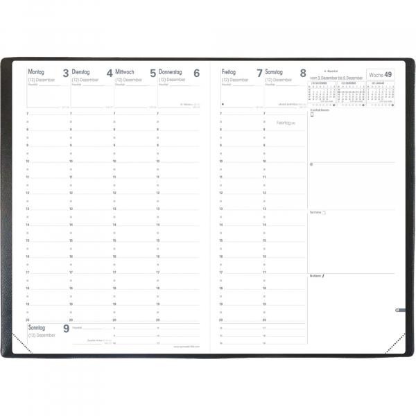 3371010123117 - Buchkalender 015091Q Minister VZ schwarz 1 Woche   2 Seiten 16x24cm (A5) 2025 3371010123117 Quo Vadis