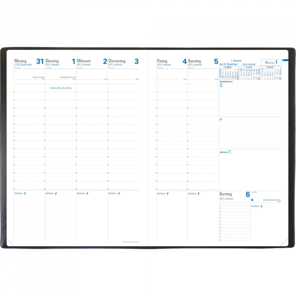 3371010125272 - Buchkalender 024067Q Prenote VZ schwarz 1 Woche   2 Seiten 21x297cm (A4) 2025 3371010125272 Quo Vadis