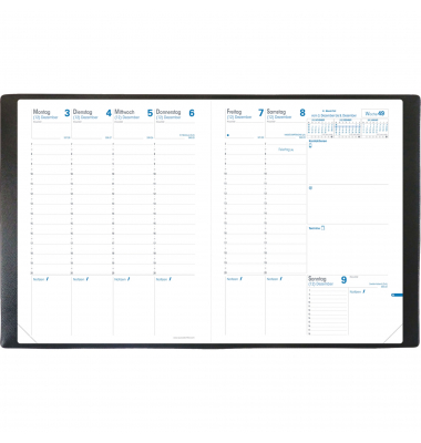 Buchkalender 048066Q, Trinote, schwarz, 1 Woche / 2 Seiten, 18x24cm (A5), 2025