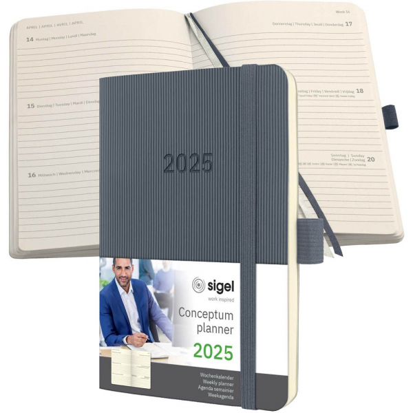 4004360779718 - Taschenkalender C2537 Conceptum dunkelgrau 1 Woche   2 Seiten  (A6) 2025 4004360779718 Sigel