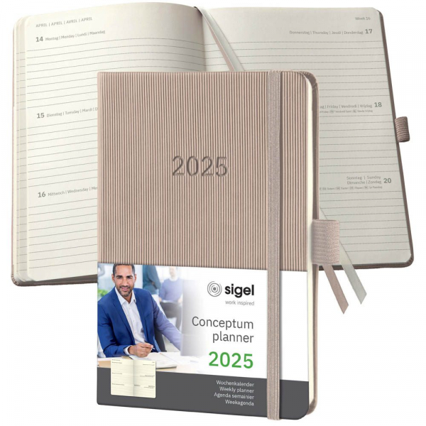 4004360780677 - Taschenkalender C2561 Conceptum taupe 1 Woche   2 Seiten  (A6) 2025 4004360780677 Sigel