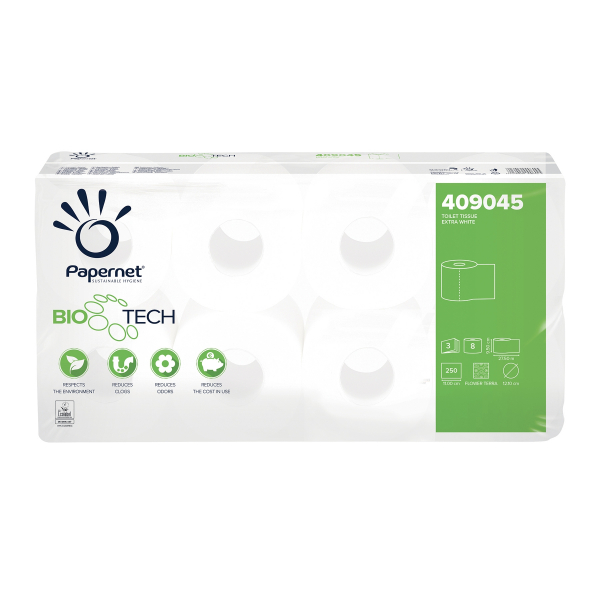 8024929490454 - Toilettenpapier BioTech 409045 3-lagig weiß 250 Blatt   Rolle 8024929490454 8 Rolle