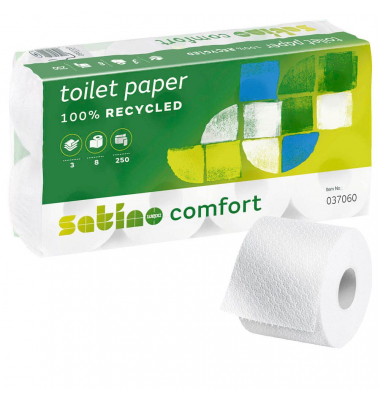 Toilettenpapier Satino Comfort 037060, 3-lagig, hochweiß, 250 Blatt / Rolle,