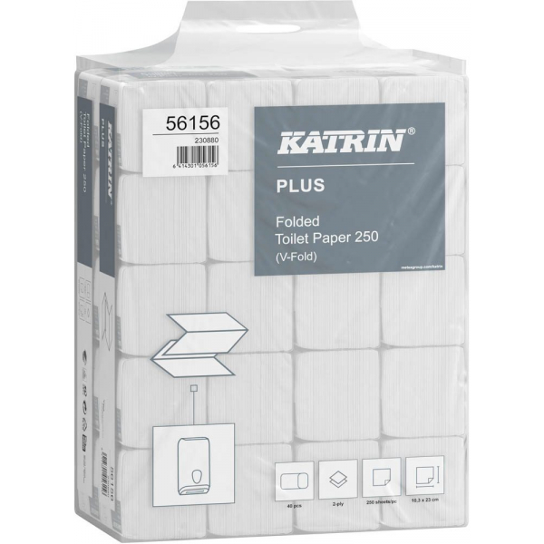 6414301056156 - Toilettenpapier Plus Folded Toilet Paper 250 56156 2-lagig weiß 250 Blatt   Packung 6414301056156 10000 Tuch